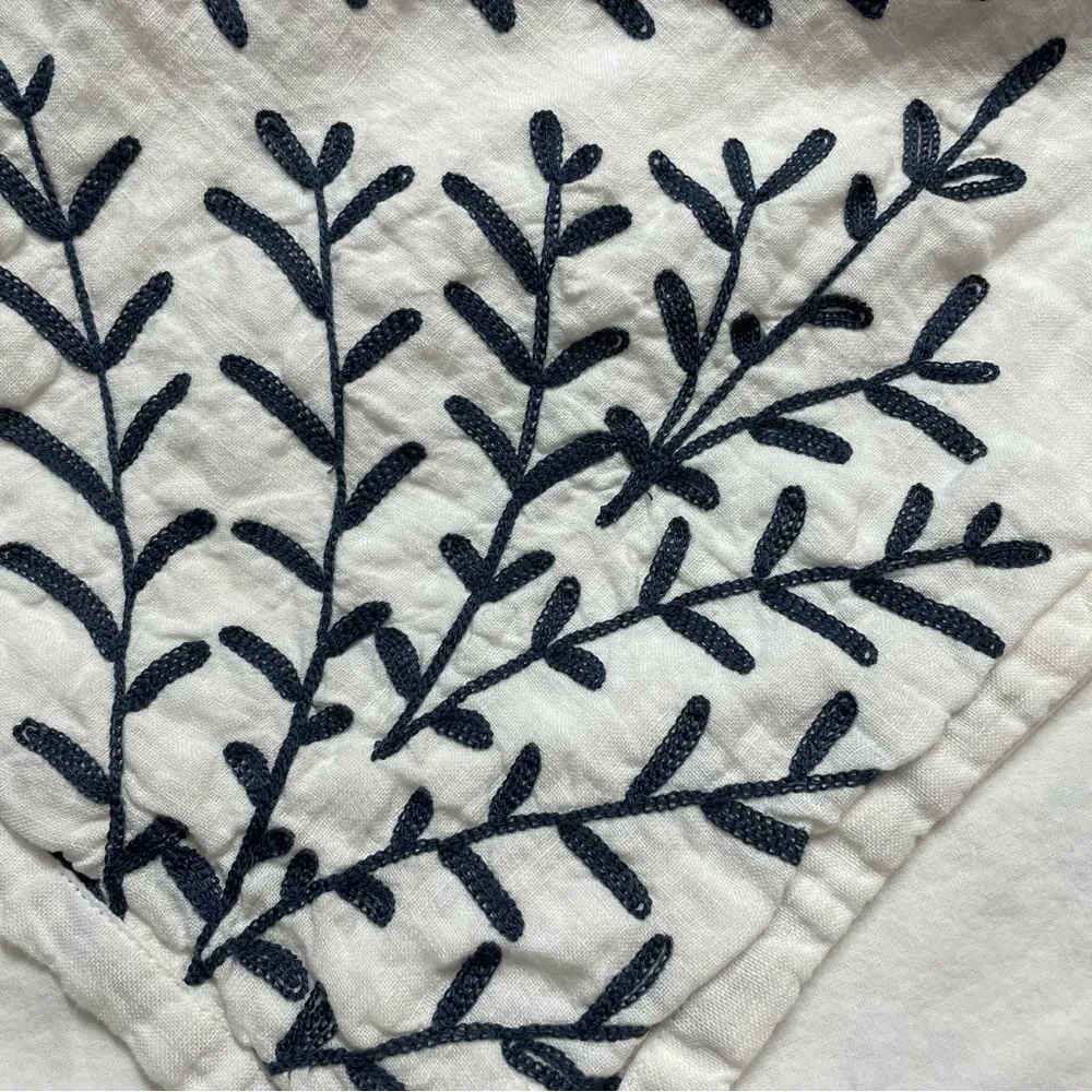 Ballard Designs Ada Embroidered Euro Shams Linen Cotton Blend Set of 2